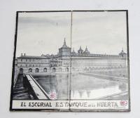 Pequeño Mural español en ceramica esmaltada Tema:El escorial Ca 1920